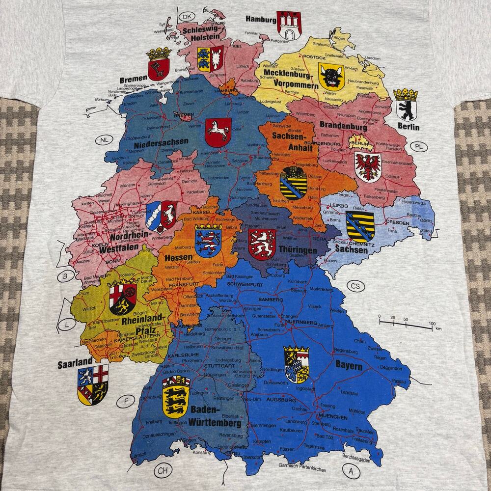 Vintage 90s Screen Stars Germany Map Souvenir‎ T-Shirt Sz M Single Stitch - Picture 2 of 6